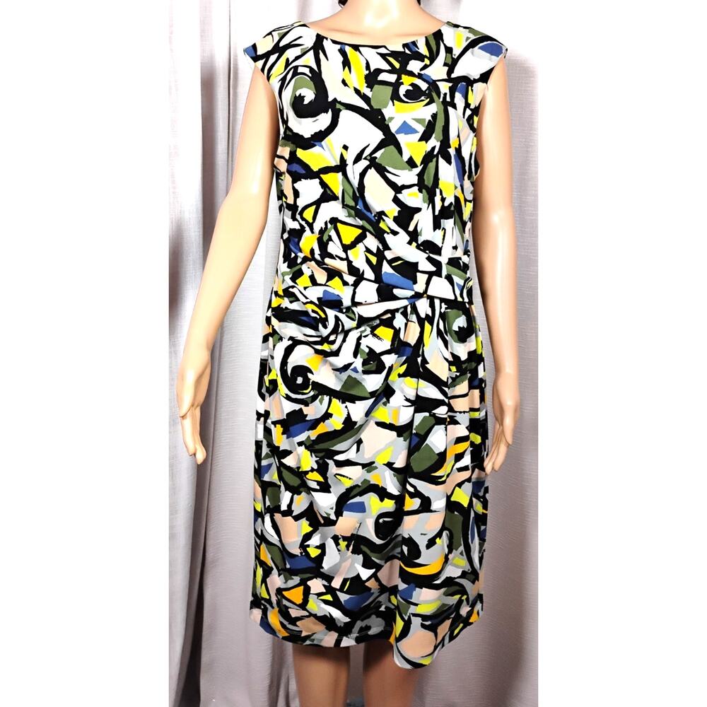 Anne Klein Sheath Dress Ruched Abstract Print Stretch Knee Length Cocktail